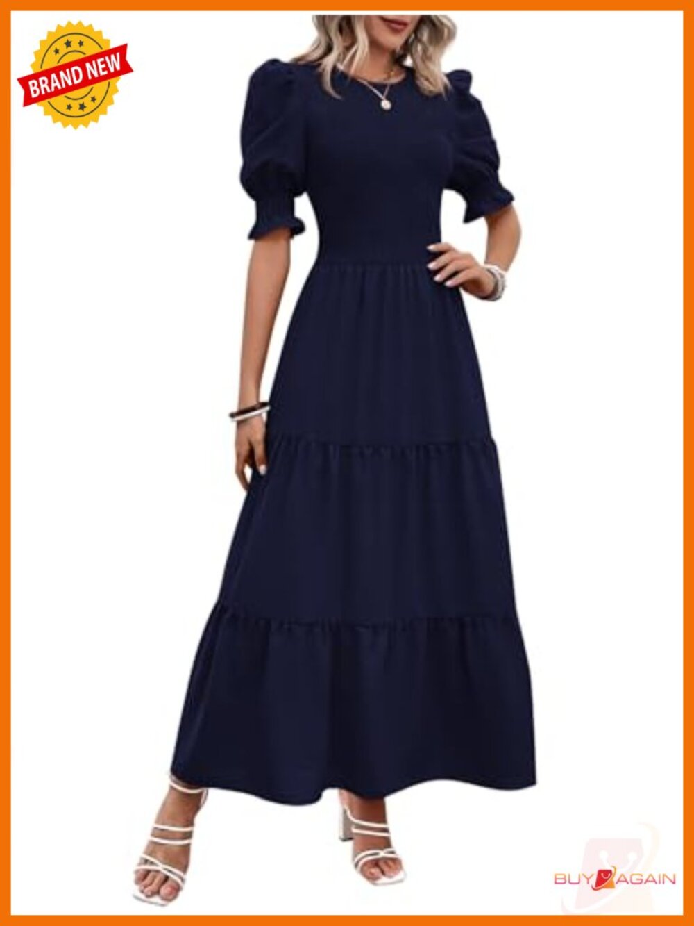 BTFBM Women's Smocked Tiered Maxi Dress A-Line Puff Sleeve